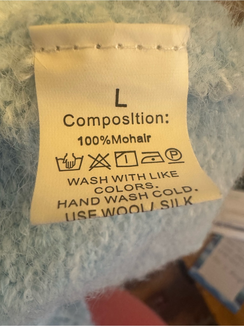 Women's Light Blue Crewneck Mohair Sweater - Picture 3 of 3